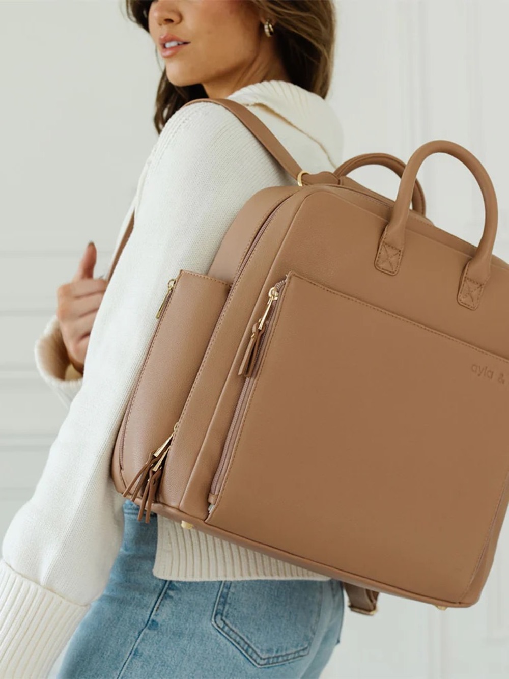 Ayla & Co the ayla diaper bag vegan leather backpack in caffe